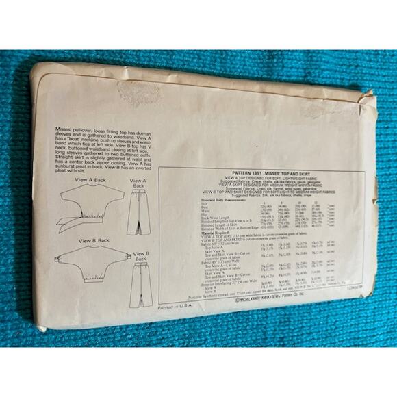Kwik Sew pattern 1351 dolman top straight skirt 1980s - Picture 3 of 5